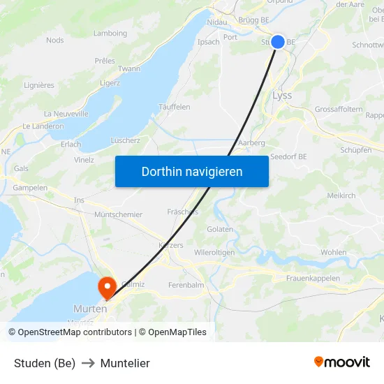 Studen (Be) to Muntelier map