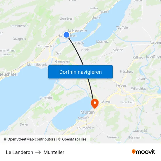 Le Landeron to Muntelier map