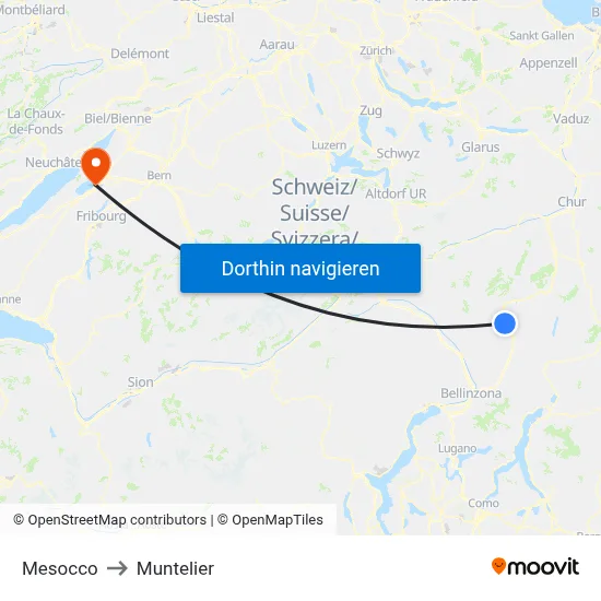 Mesocco to Muntelier map