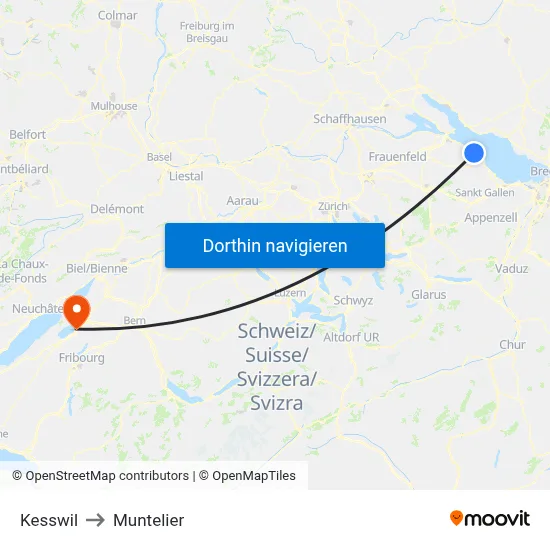 Kesswil to Muntelier map