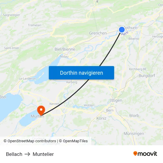 Bellach to Muntelier map
