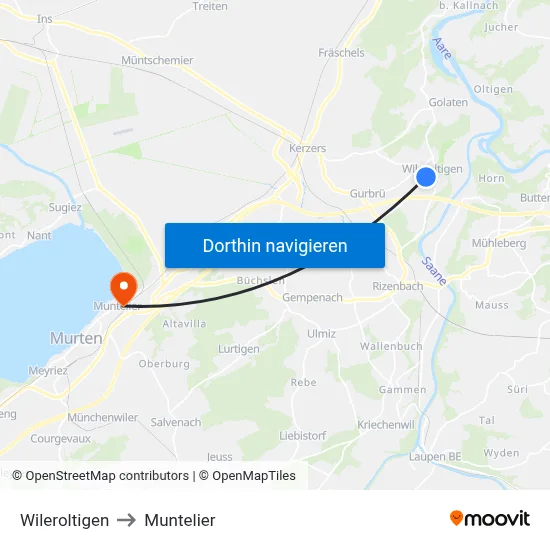 Wileroltigen to Muntelier map