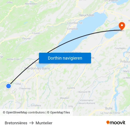 Bretonnières to Muntelier map