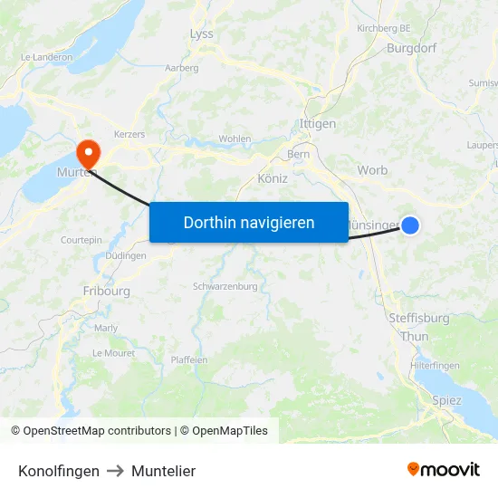 Konolfingen to Muntelier map
