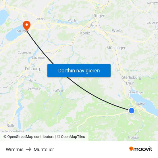 Wimmis to Muntelier map