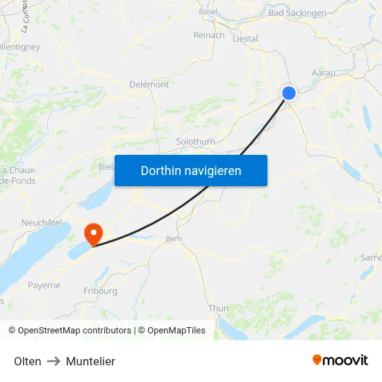 Olten to Muntelier map