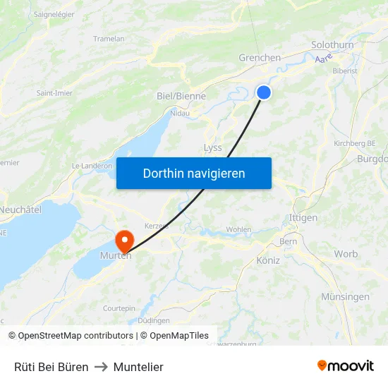 Rüti Bei Büren to Muntelier map