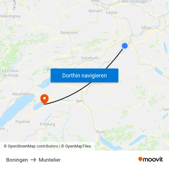 Boningen to Muntelier map