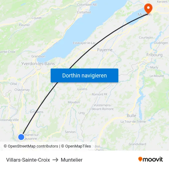 Villars-Sainte-Croix to Muntelier map