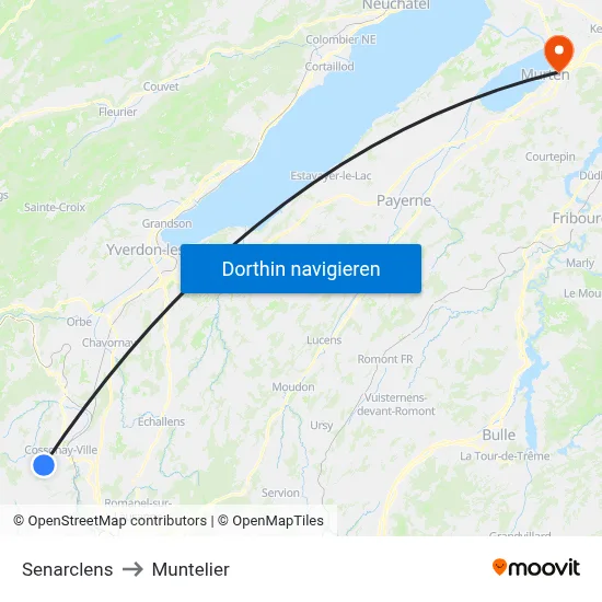 Senarclens to Muntelier map