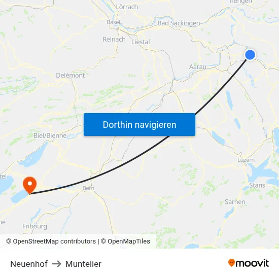 Neuenhof to Muntelier map
