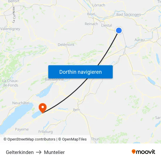Gelterkinden to Muntelier map