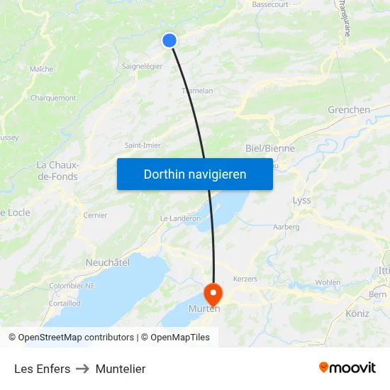 Les Enfers to Muntelier map