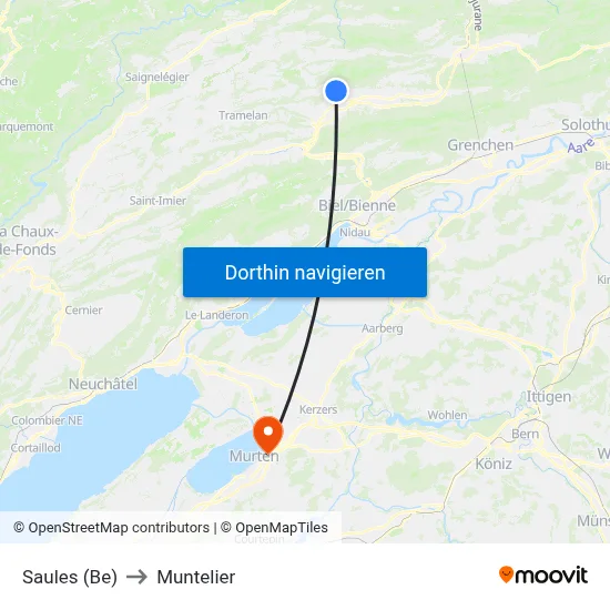 Saules (Be) to Muntelier map