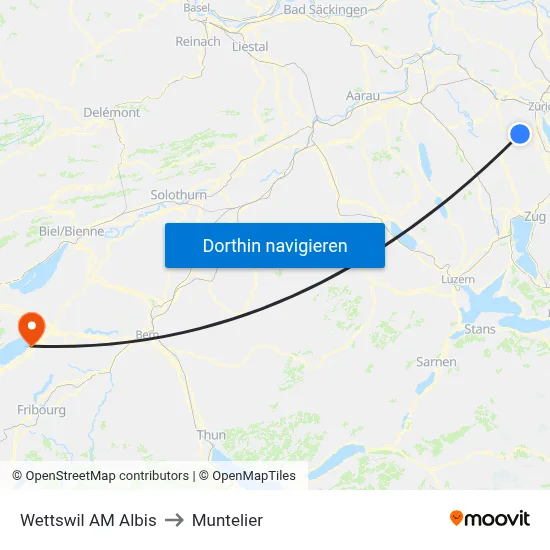 Wettswil AM Albis to Muntelier map