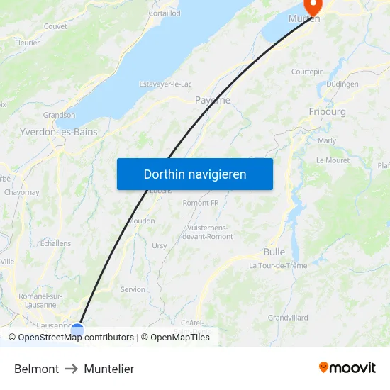 Belmont to Muntelier map