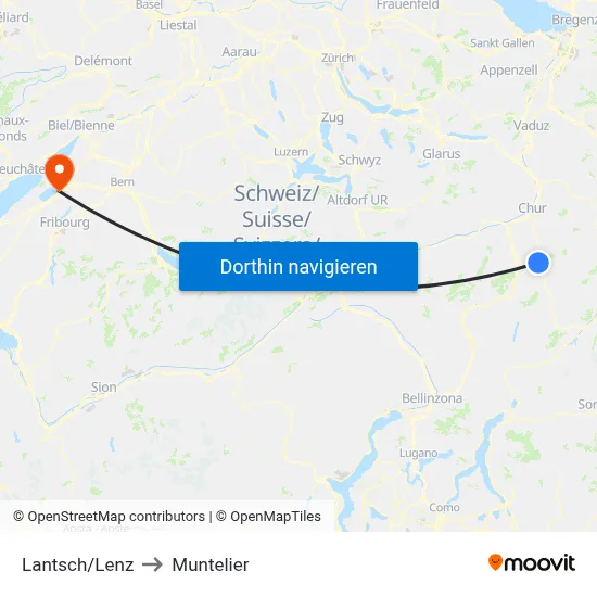 Lantsch/Lenz to Muntelier map