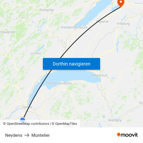 Neydens to Muntelier map