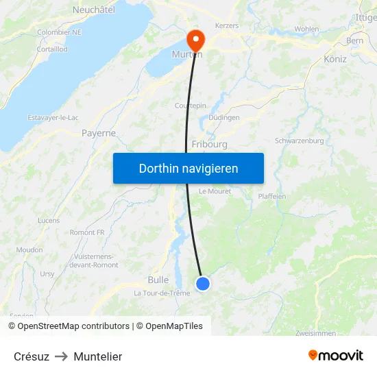 Crésuz to Muntelier map