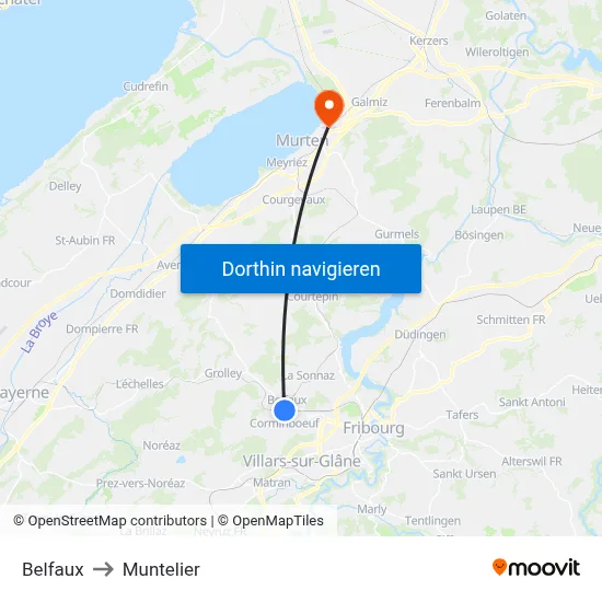 Belfaux to Muntelier map