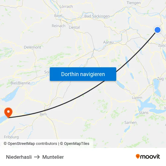 Niederhasli to Muntelier map