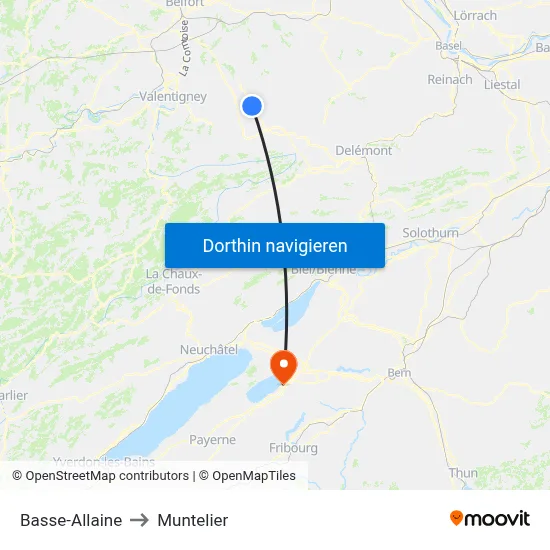 Basse-Allaine to Muntelier map