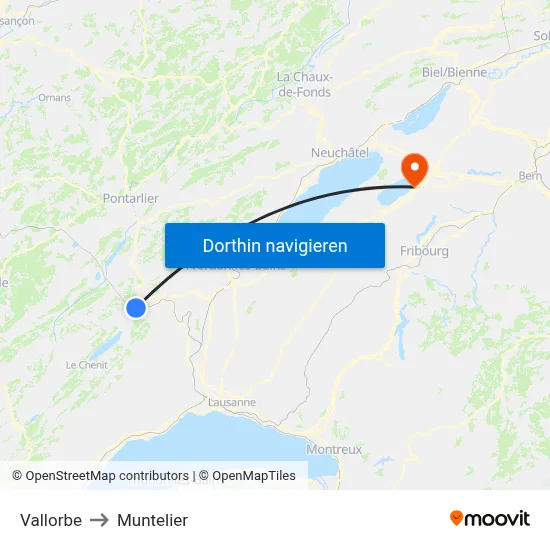 Vallorbe to Muntelier map