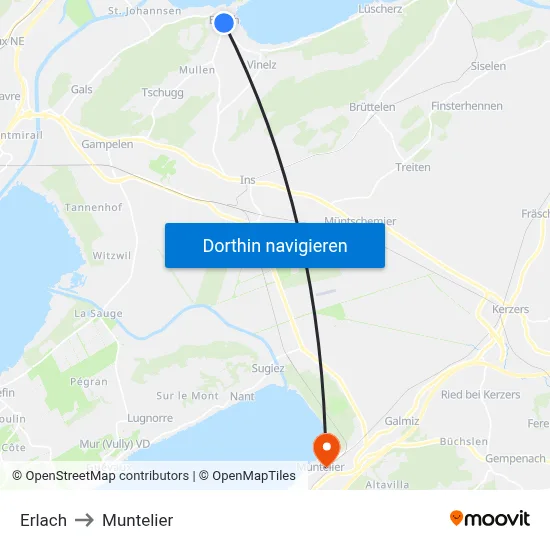 Erlach to Muntelier map