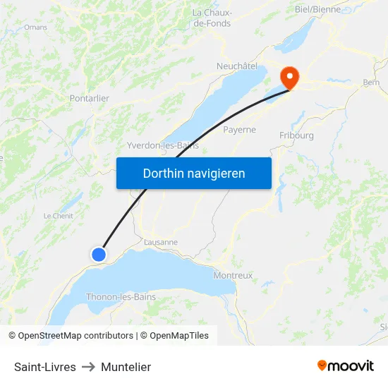 Saint-Livres to Muntelier map