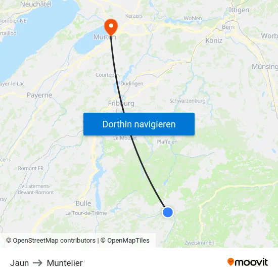 Jaun to Muntelier map