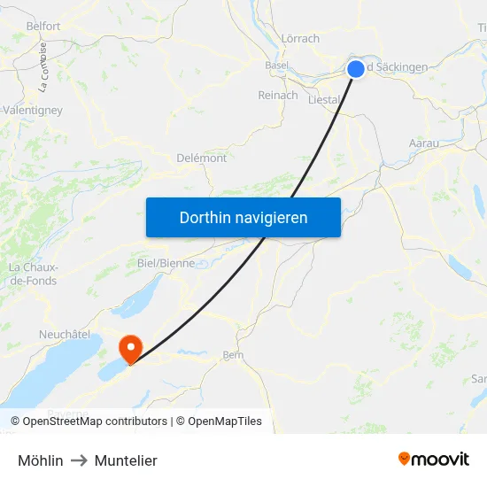 Möhlin to Muntelier map