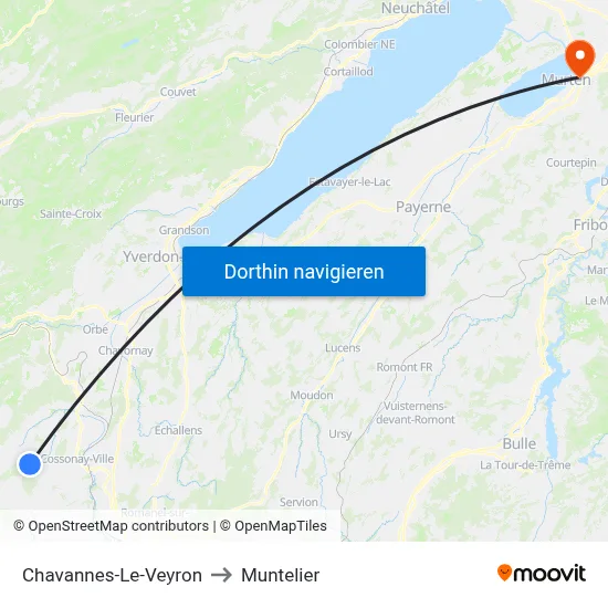 Chavannes-Le-Veyron to Muntelier map