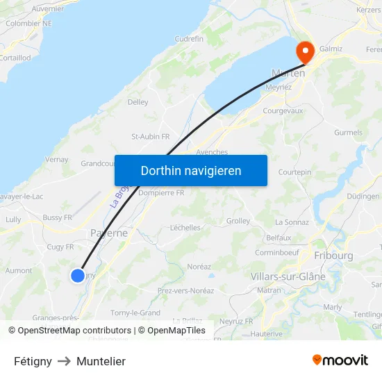 Fétigny to Muntelier map