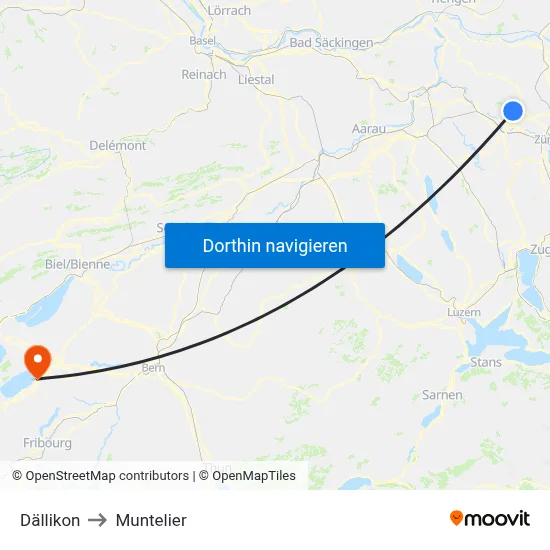Dällikon to Muntelier map