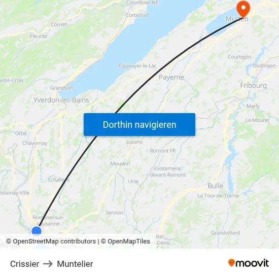 Crissier to Muntelier map