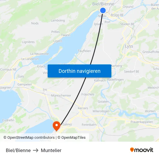 Biel/Bienne to Muntelier map
