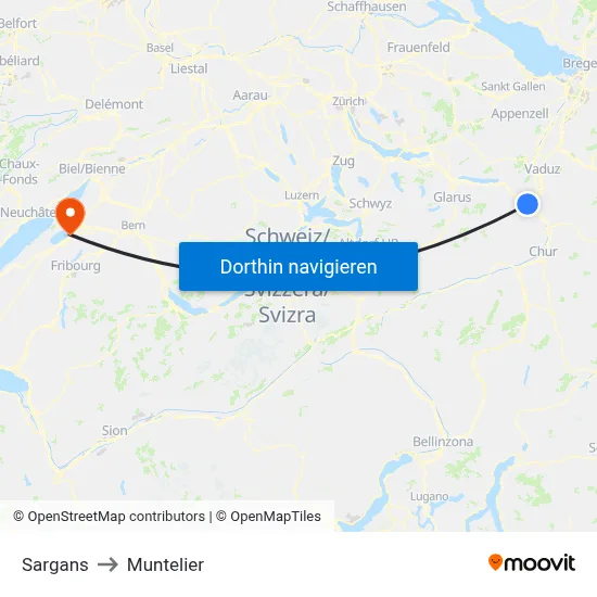 Sargans to Muntelier map