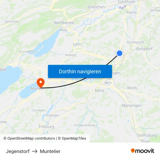 Jegenstorf to Muntelier map