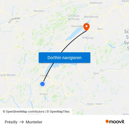 Présilly to Muntelier map