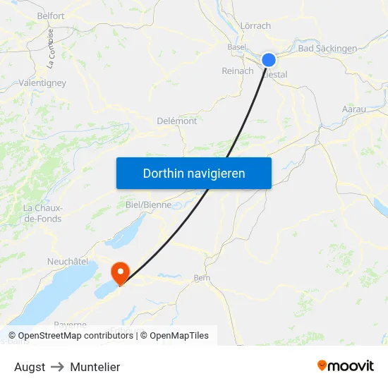 Augst to Muntelier map