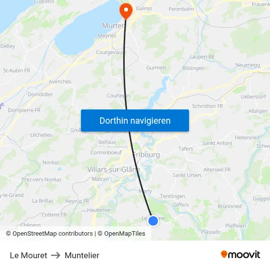 Le Mouret to Muntelier map