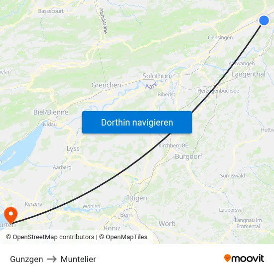 Gunzgen to Muntelier map
