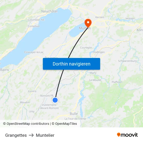 Grangettes to Muntelier map