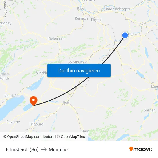 Erlinsbach (So) to Muntelier map