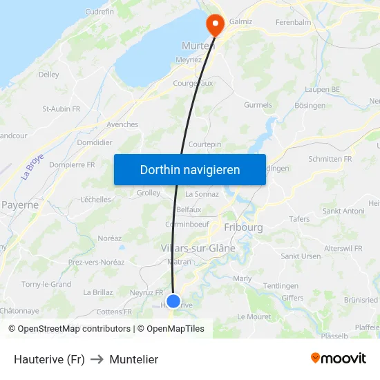 Hauterive (Fr) to Muntelier map