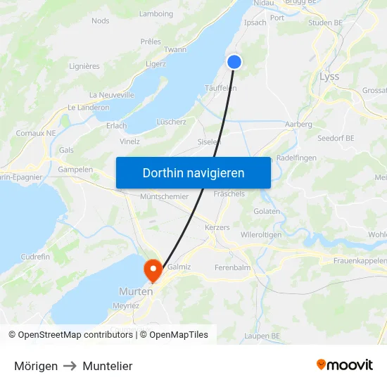 Mörigen to Muntelier map