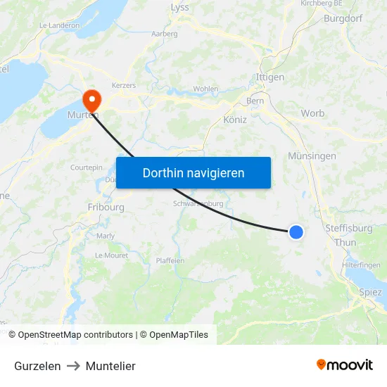 Gurzelen to Muntelier map