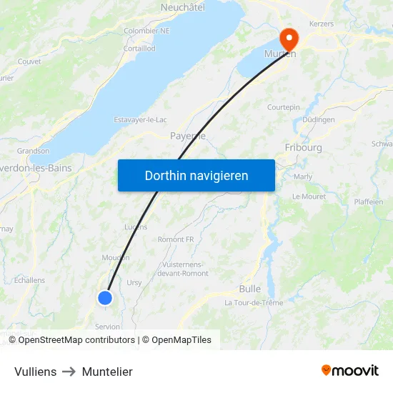Vulliens to Muntelier map