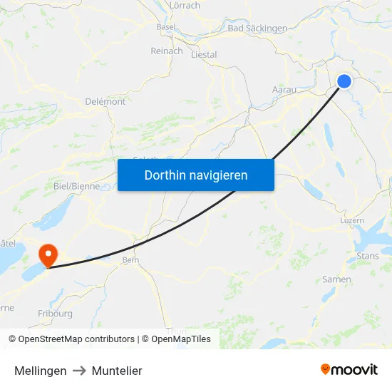 Mellingen to Muntelier map
