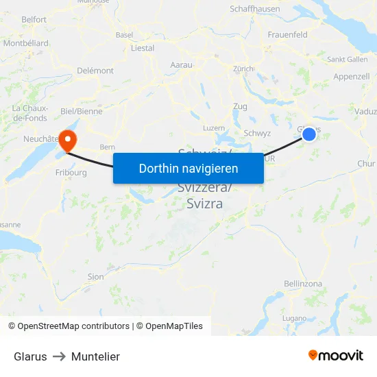Glarus to Muntelier map
